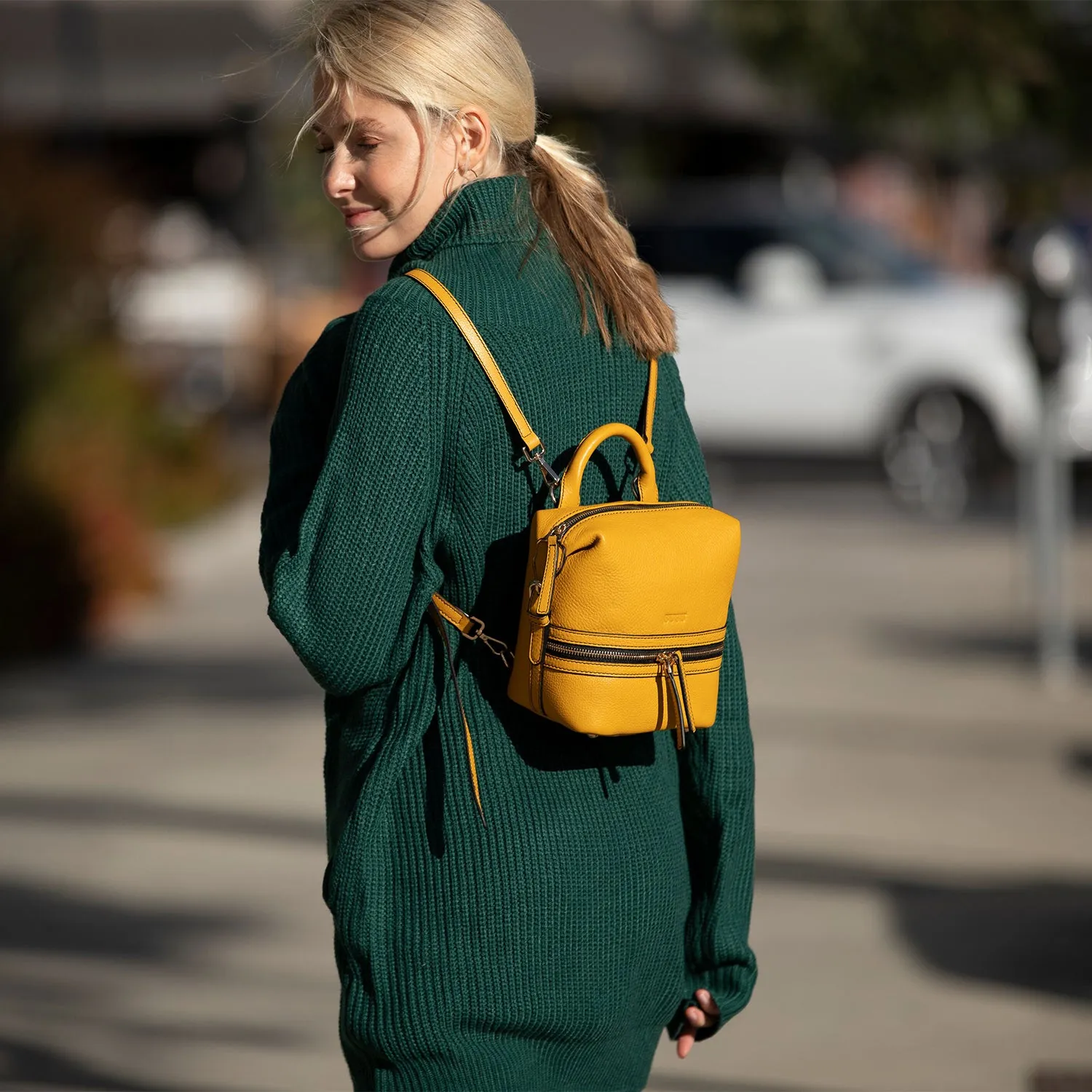 Ashley Small Yellow Leather Backpack