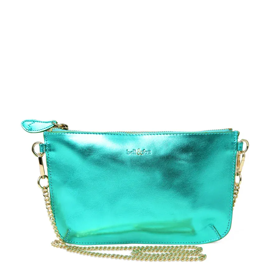 Bell & Fox Izzy Crossbody/Clutch Bag-Emerald Metallic Leather