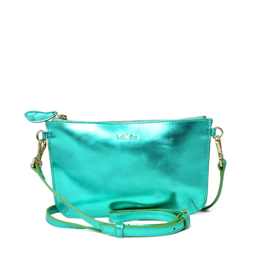 Bell & Fox Izzy Crossbody/Clutch Bag-Emerald Metallic Leather