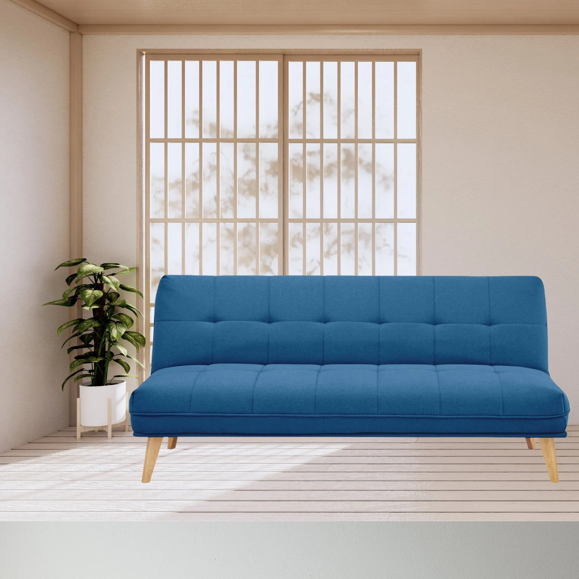 Blue 3-Seater Sofa Bed, Plush Upholstery, Durable Frame - Jovie