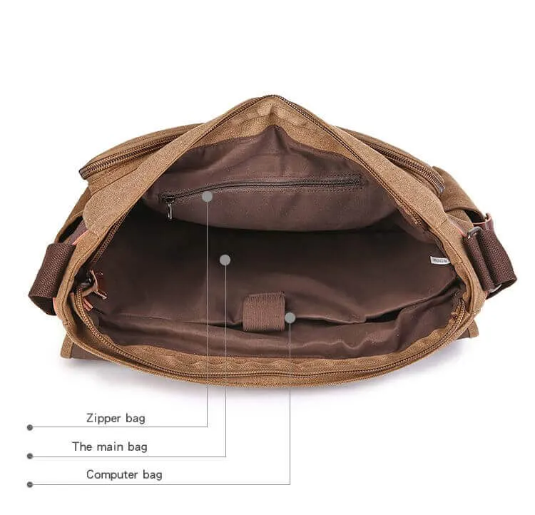 Canvas Messenger Bag - Fits 14 inch Laptop