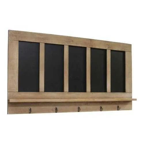 Chalkboard and Wood Wall Hanging with Antiqued Metal Hooks