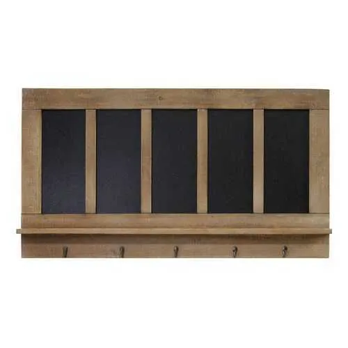 Chalkboard and Wood Wall Hanging with Antiqued Metal Hooks