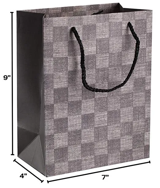 Checkered Gift Bags 9"x 7"x 4" Ash Grey Set 24