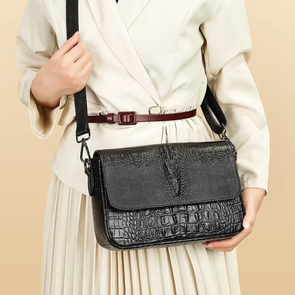 CrocLeather Chic Square Crossbody Shoulder Bag