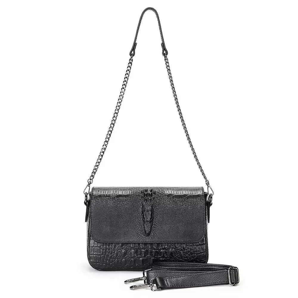 CrocLeather Chic Square Crossbody Shoulder Bag