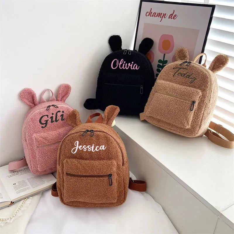 Customized Embroidery Bear Backpack Embroidered Portable Children Travel Shopping Rucksack Women's Cute Bear Shoulder Backpack