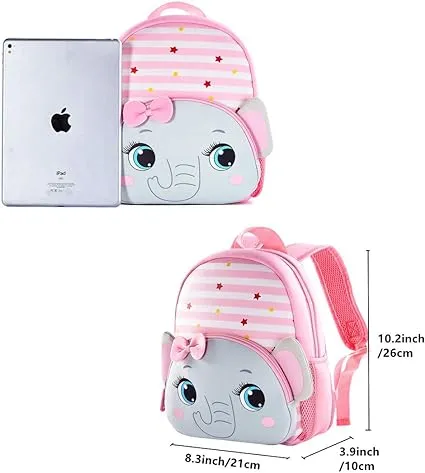 Cute Baby Elephant Soft Plush Backpack  with Front Pocket for Kids (Pink)