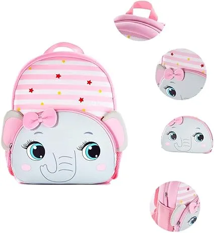 Cute Baby Elephant Soft Plush Backpack  with Front Pocket for Kids (Pink)