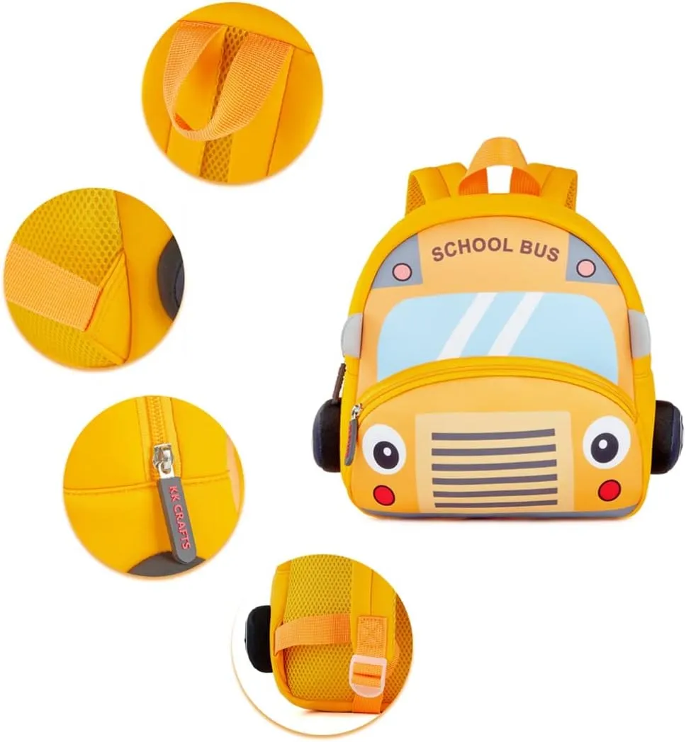 Cute Cartoon Bus Soft Plush Backpack with Front Pocket for Kids (Orange)