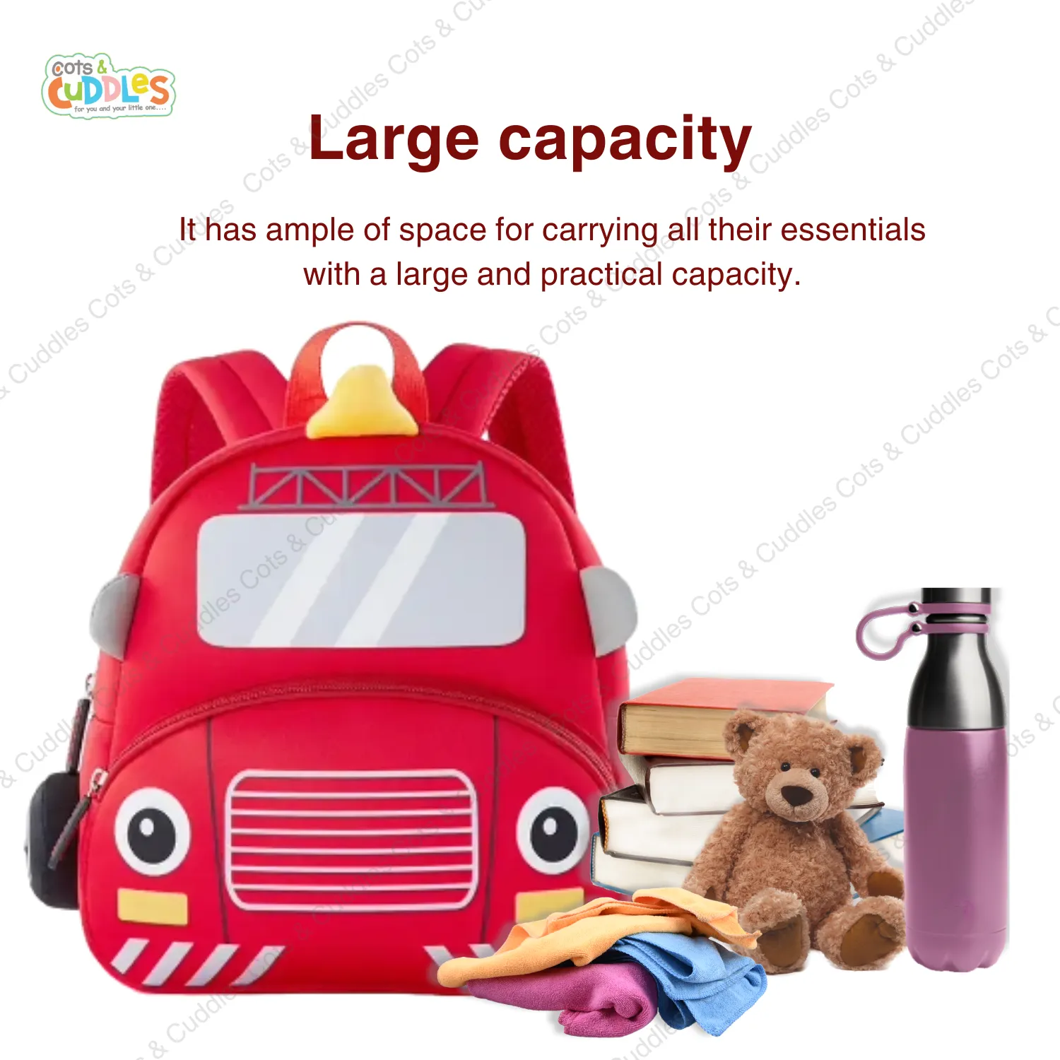 Cute Cartoon Fire Engine Soft Plush Backpack with Front Pocket for Kids (RED)