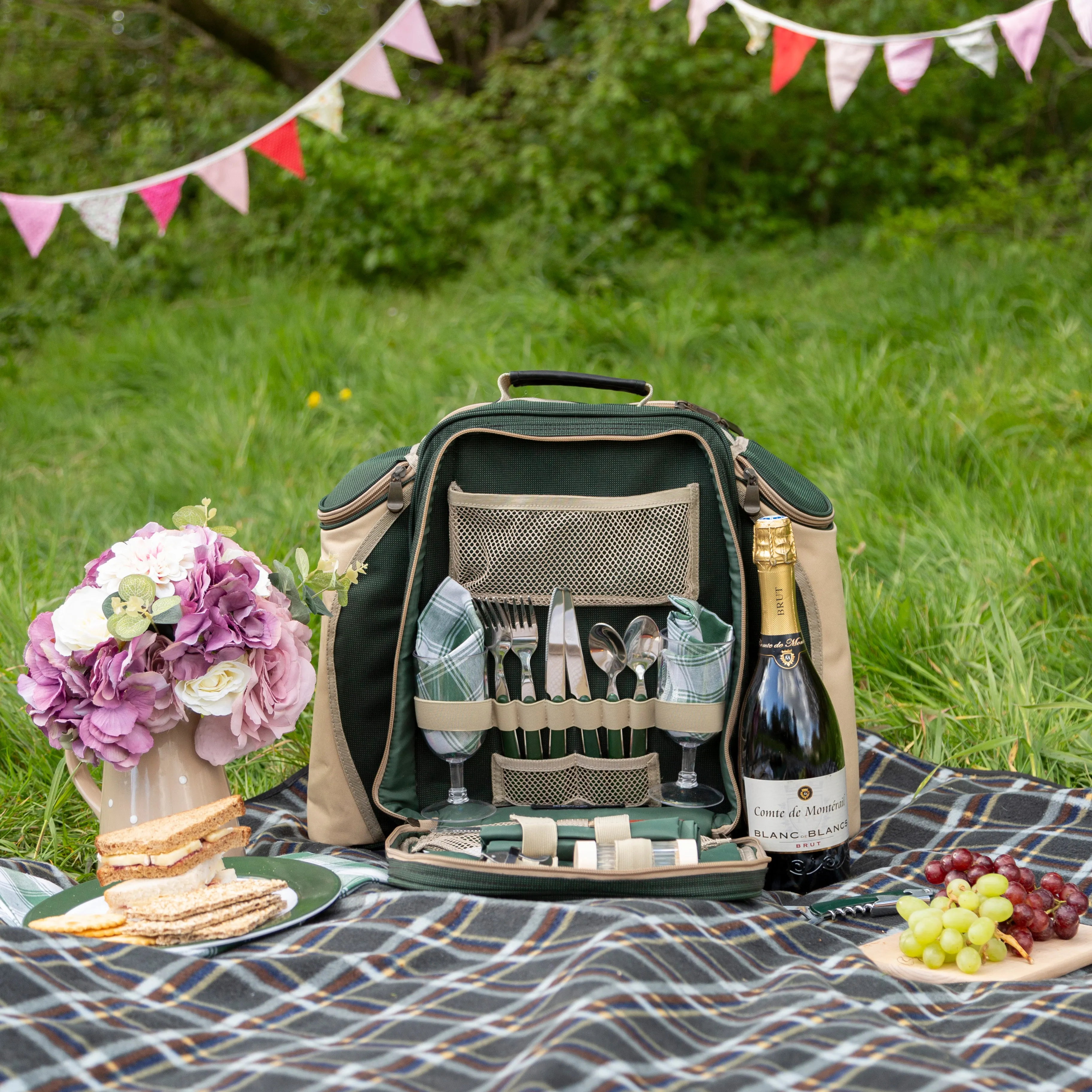 Deluxe Picnic Backpack Hamper for Two People with Matching Picnic Blanket