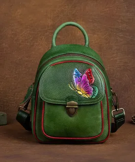 DIY retro Green Versatile Paitings Calf Leather Backpack Bag