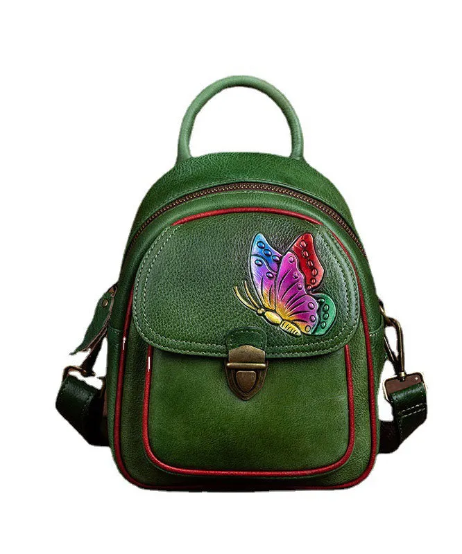 DIY retro Green Versatile Paitings Calf Leather Backpack Bag