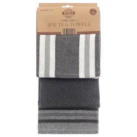 Eco Friendly Pro Chef Kitchen Tea Towels Grey Stripe Pack Of 3