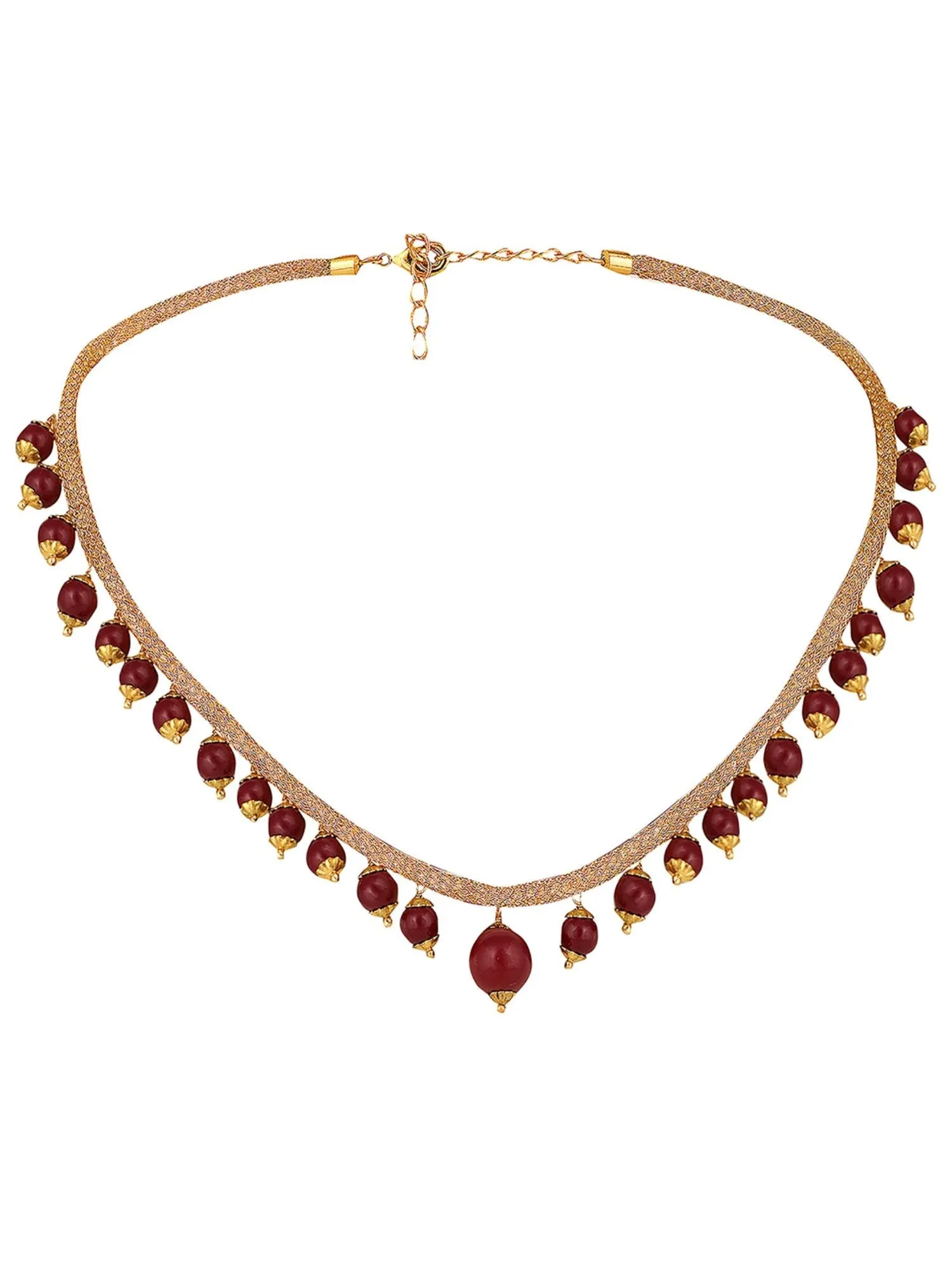 Elegant Pearl And Ad Stone Sleek Maroon Jewellery Set - Anikas Creation