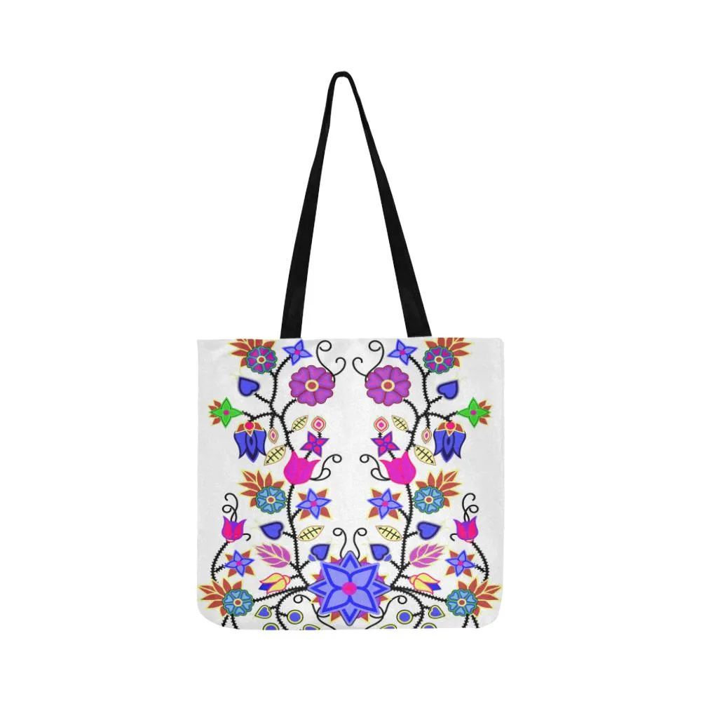 Floral Beadwork Seven Clans White Reusable Shopping Bag (Two sides)