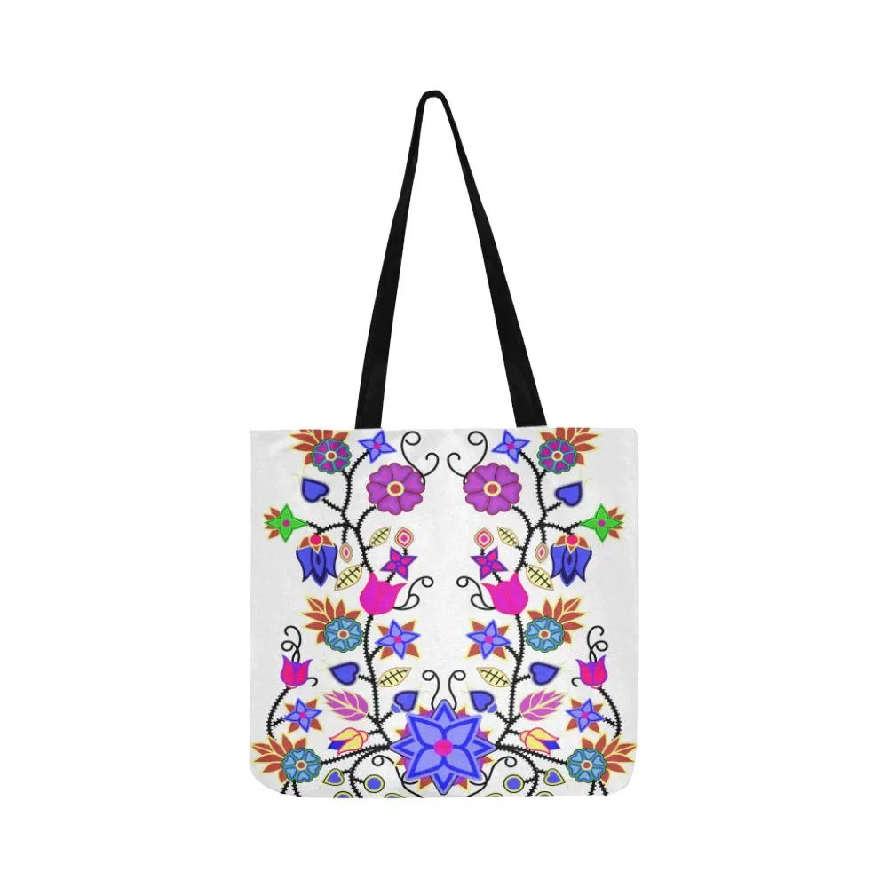 Floral Beadwork Seven Clans White Reusable Shopping Bag (Two sides)