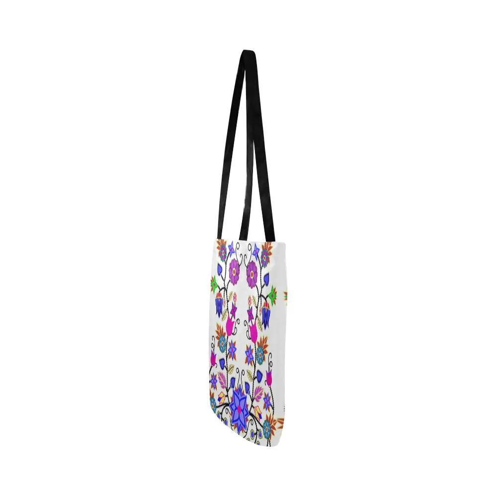 Floral Beadwork Seven Clans White Reusable Shopping Bag (Two sides)