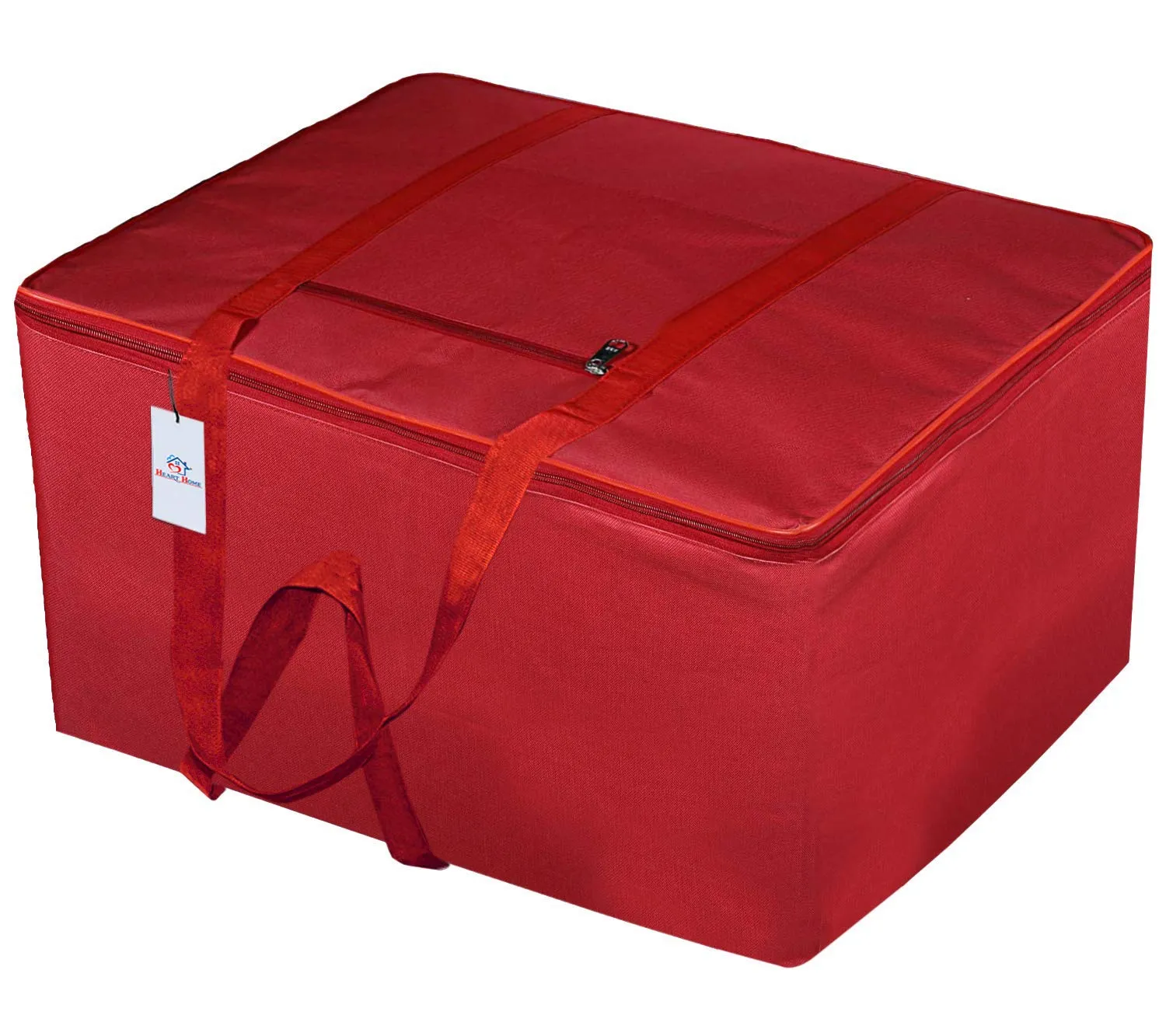 Heart Home Small Size Lightweight Foldable Rexine Jumbo Underbed Storage Bag With Zipper And Handle (Red) (F_26_HEARTH016802)