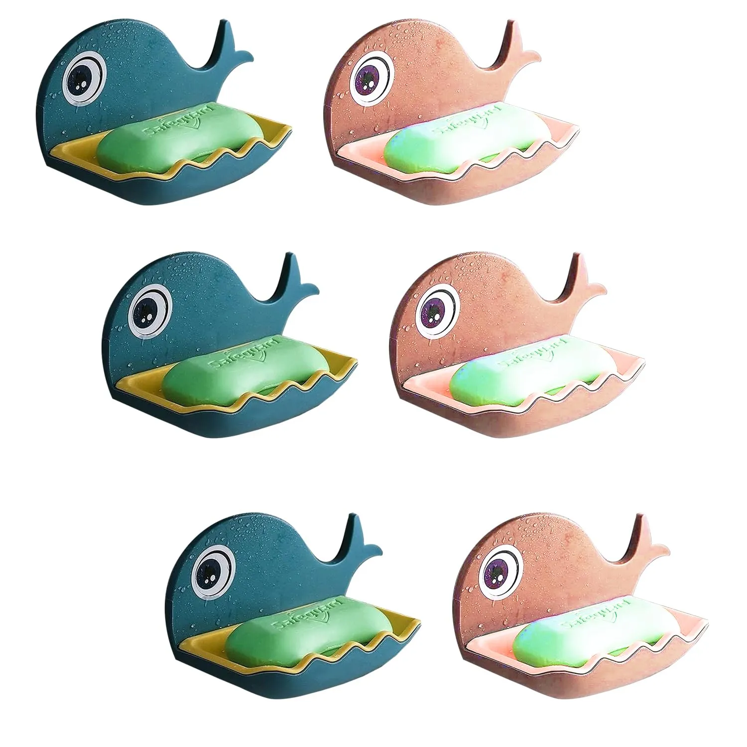 Homestic Pack of 6 Soap Stand for Bathroom Kitchen Sink Magic Stickers Wall Mounted Soap Dish Holder, Fish Design Random Color(Plastic)