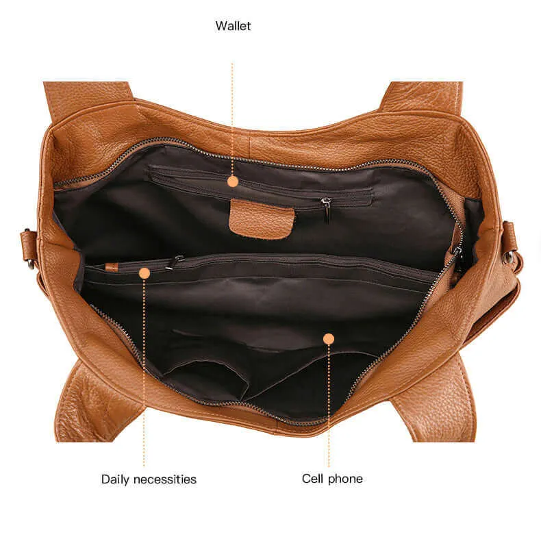 Leather Tote Handbag - Versatile Shoulder Bag