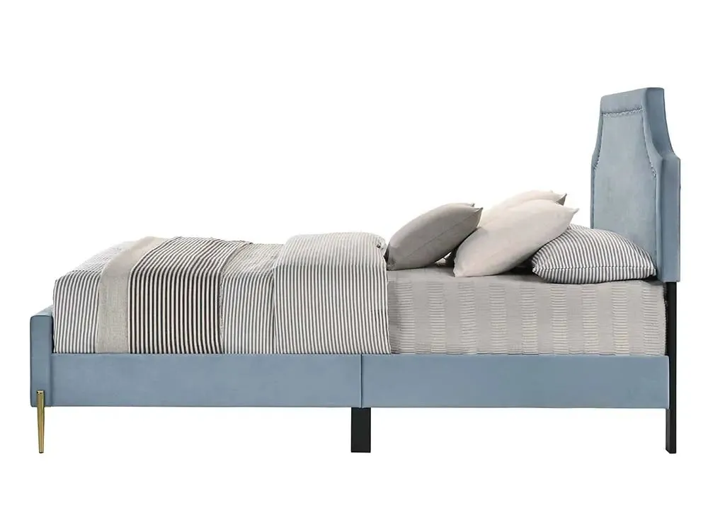 Luca Queen Bed, Light Blue Velvet