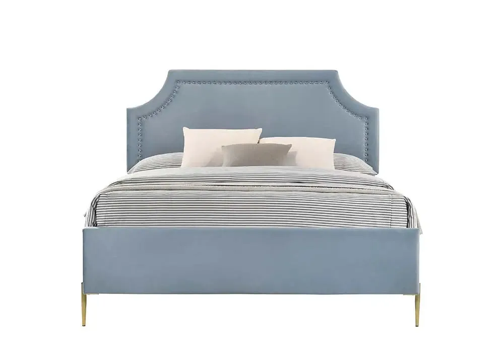 Luca Queen Bed, Light Blue Velvet