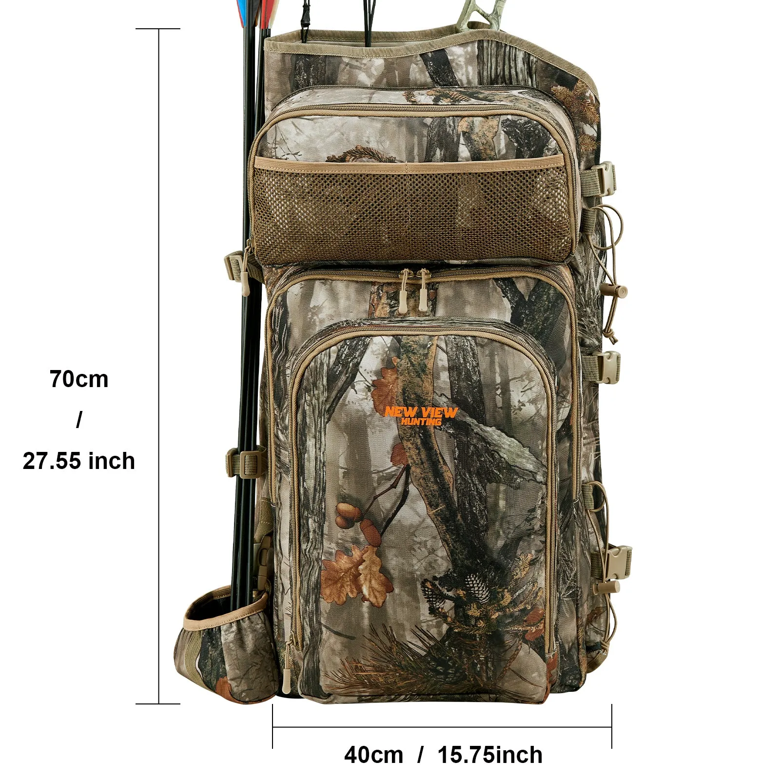 NEW VIEW Camo Hunting Backpack for Men with Compound Bow Holder - Ideal for Saddle Hunting & Bow Hunting of Deer and Elk - Durable Compound Bow Carrier Pack