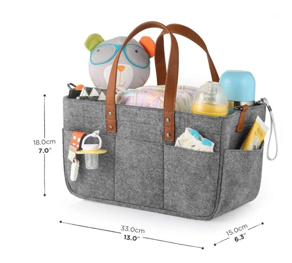 Nursery Bag | Nappy Caddy | Nursery Organiser with Faux Leather Straps , Nappy Bag with compartments