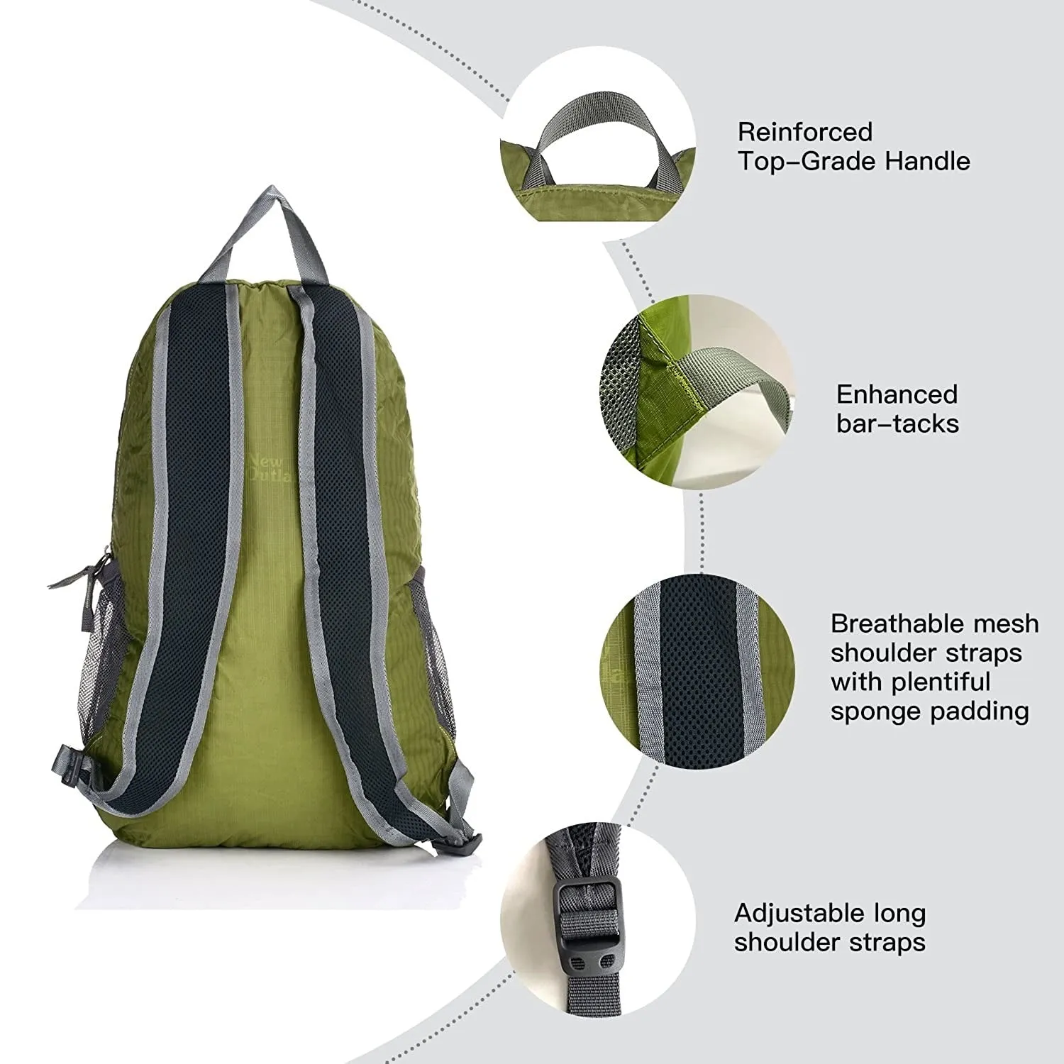 Outlander Ultra Lightweight Packable Water Resistant  Travel Hiking Backpack | Green