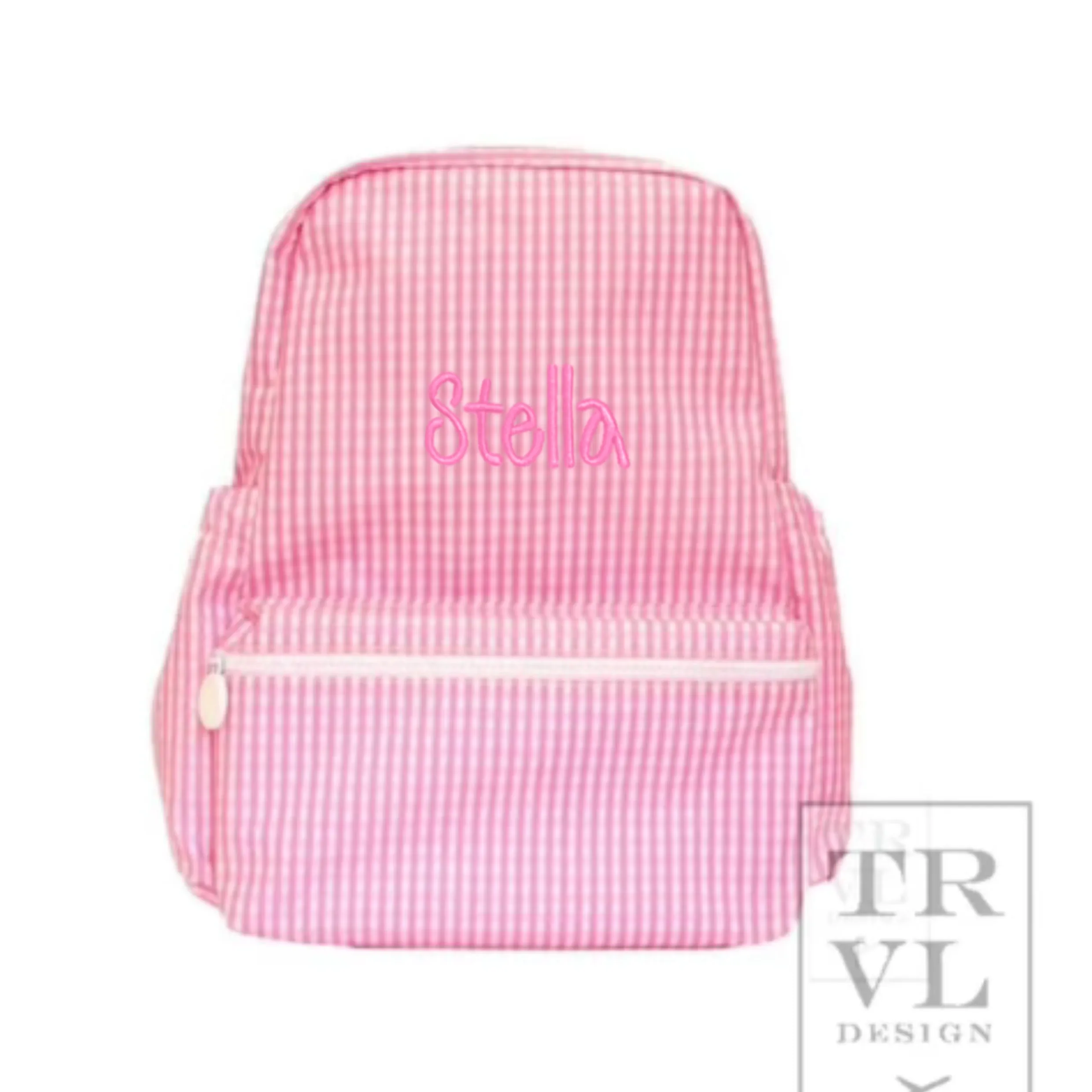 Pink Gingham Backpack with Embroidery