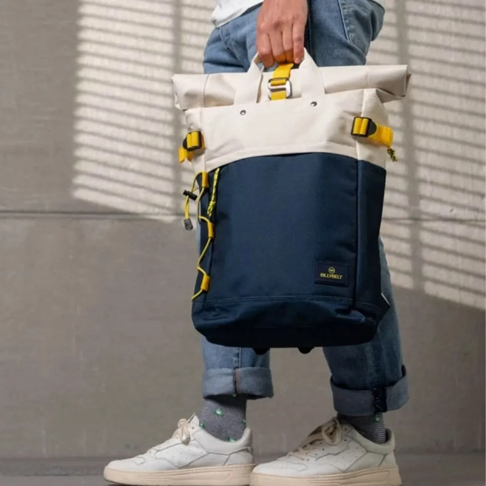 Recycled Roll-top Backpack Navy and Ivory