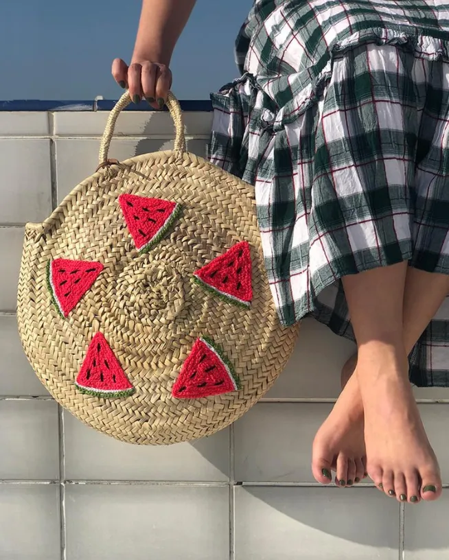 Round Watermelon Straw Basket