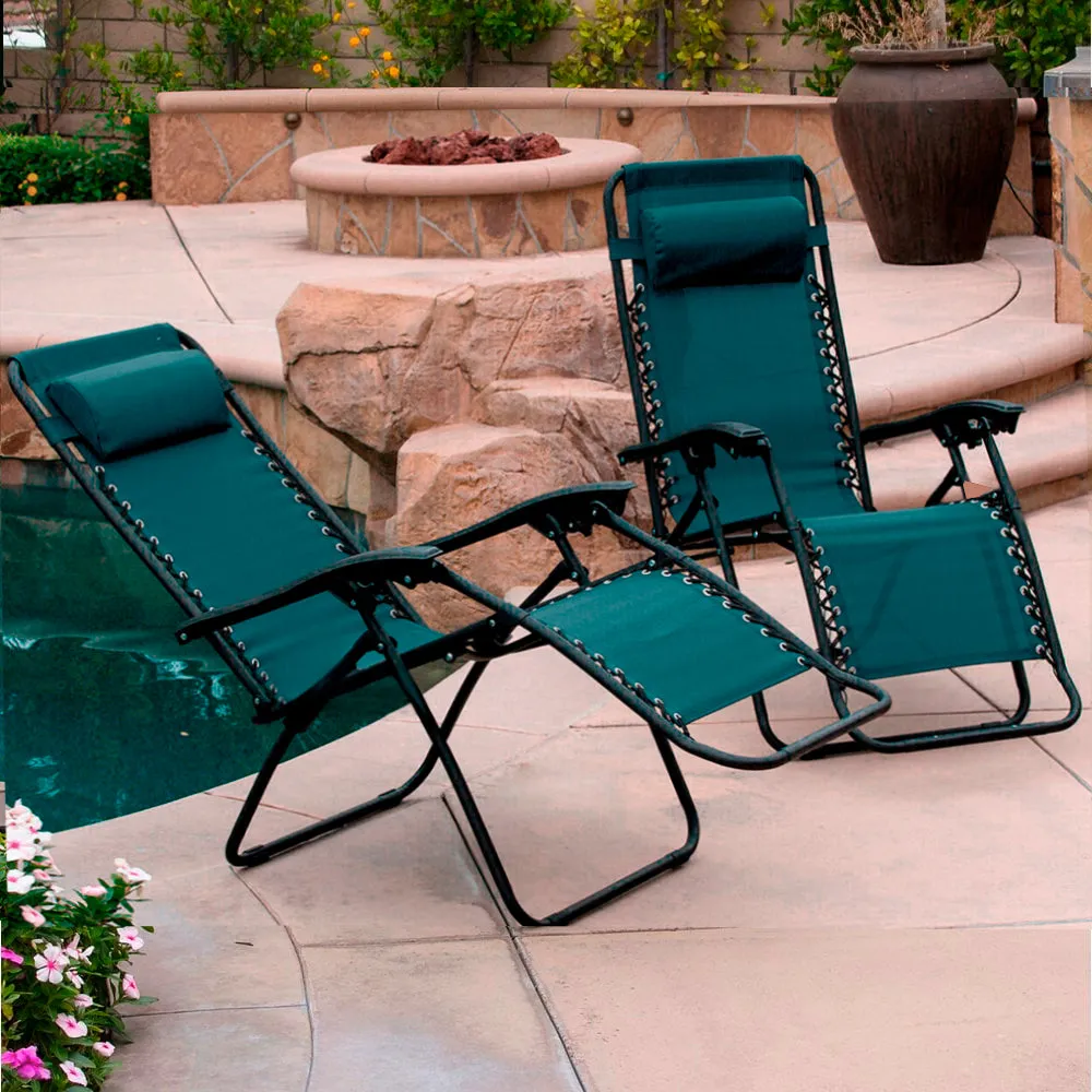 Set of Two Neo Green Zero Gravity Recliner Garden Sun Loungers