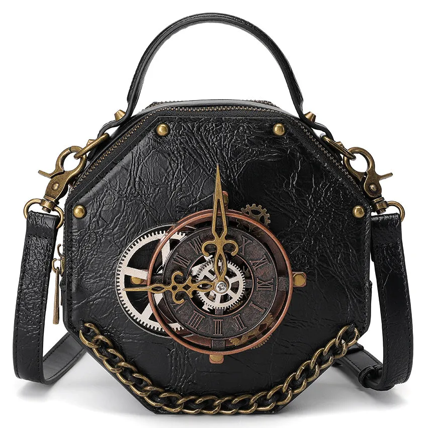 Steampunk Gothic Shoulder Bag Clock Purse PU Leather Handbag for Women Girls