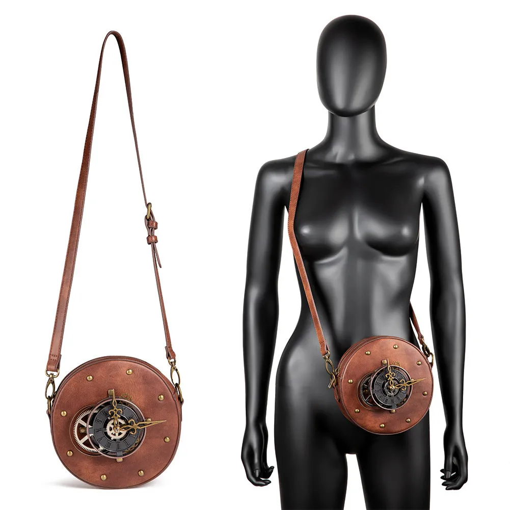 Steampunk Gothic Shoulder Bag Clock Purse PU Leather Handbag for Women Girls