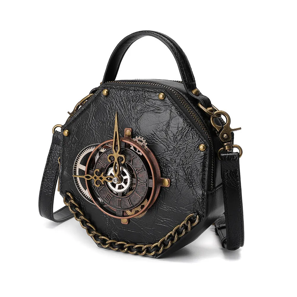 Steampunk Gothic Shoulder Bag Clock Purse PU Leather Handbag for Women Girls