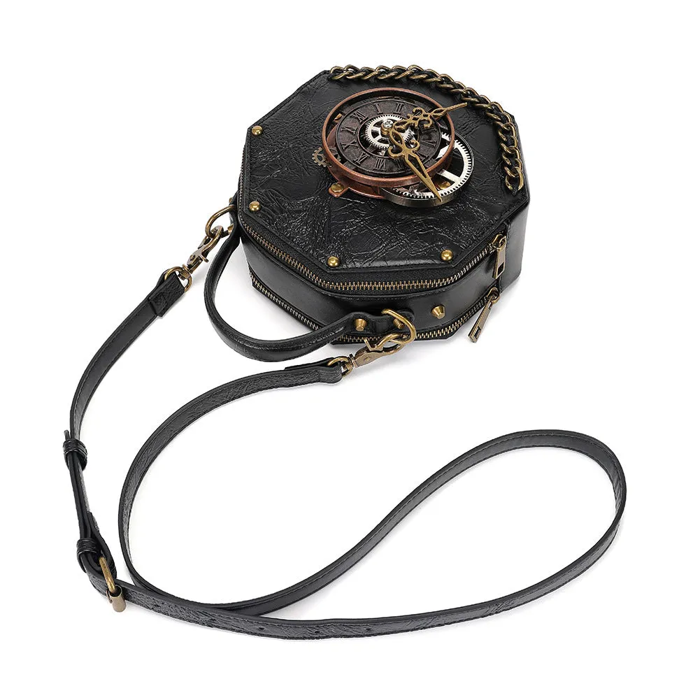 Steampunk Gothic Shoulder Bag Clock Purse PU Leather Handbag for Women Girls