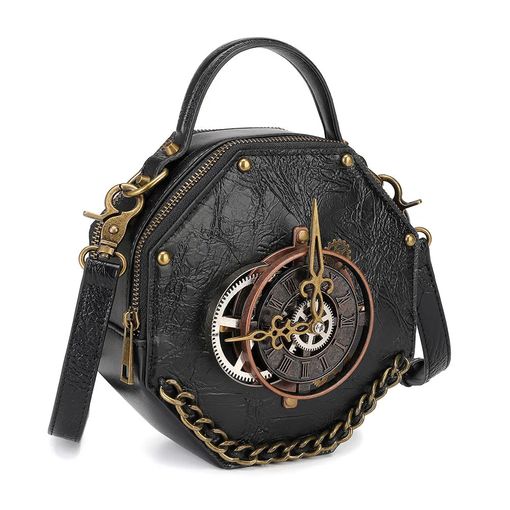 Steampunk Gothic Shoulder Bag Clock Purse PU Leather Handbag for Women Girls