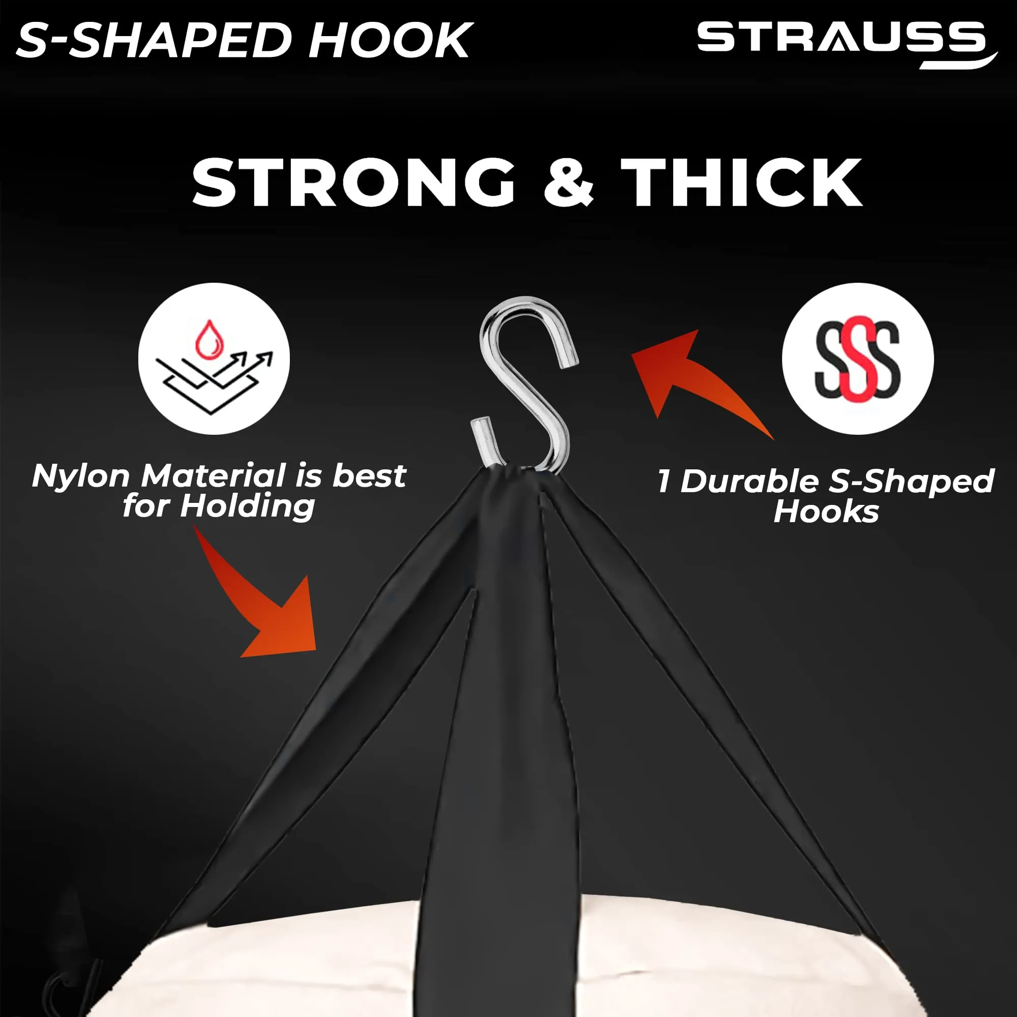 Strauss Canvas Heavy Duty Filled Gym Punching Bag | Comes with Hanging S Hook, Zippered Top Head Closure & Heavy Straps | 2 Feet, (Cream/Black)