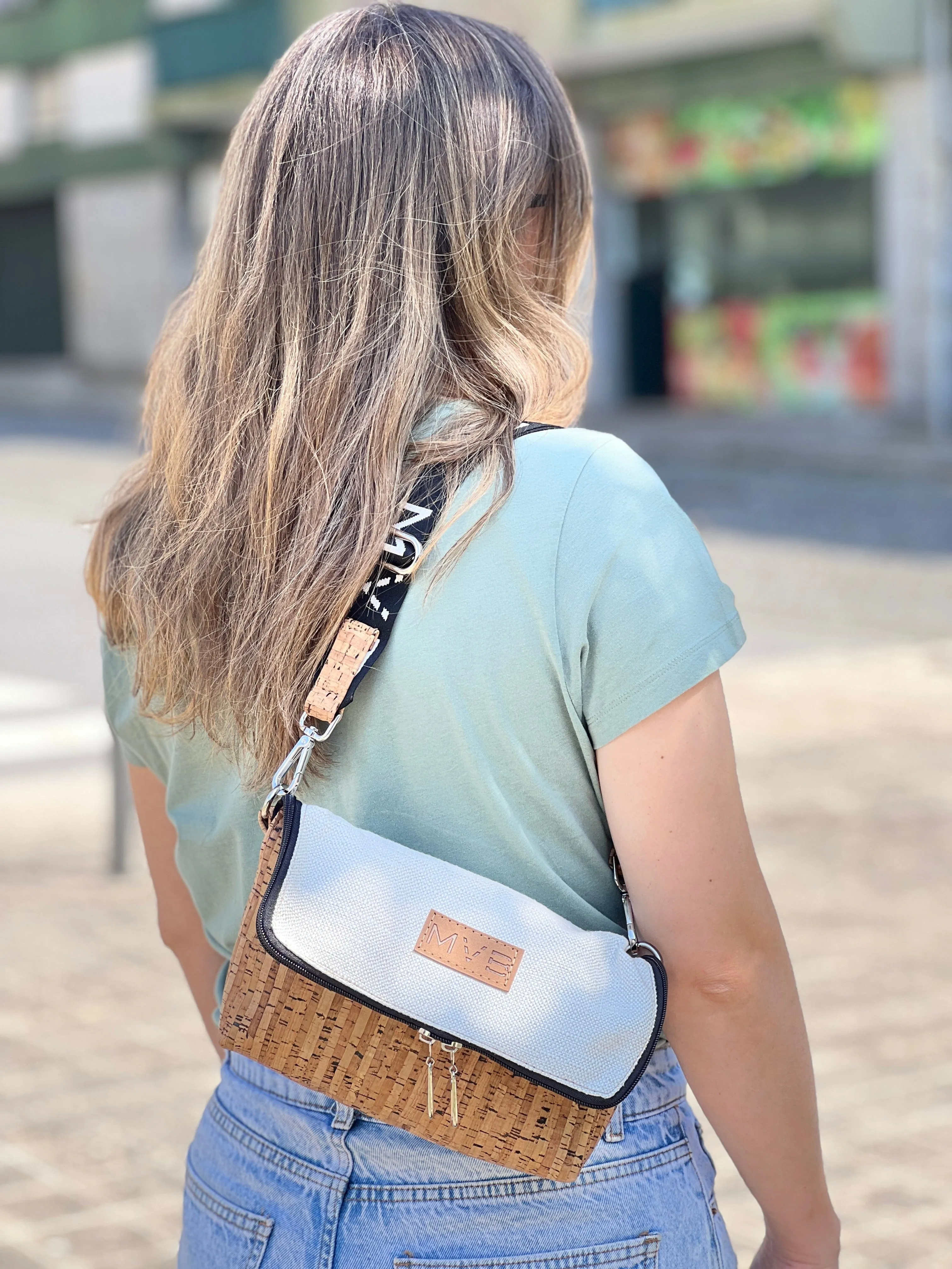 Summer Canvas & Cork Vegan Crossbody Flop Bag | Soft Natural