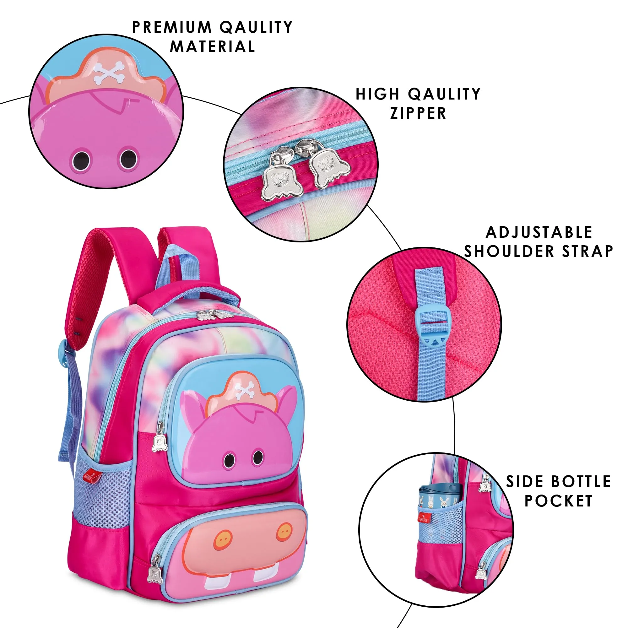 THE CLOWNFISH Little Champ Series Polyester 13.6 Litres Kids Backpack School Bag Daypack Sack Picnic Bag for Tiny Tots-Age Group 3-5 years (Dark Pink)