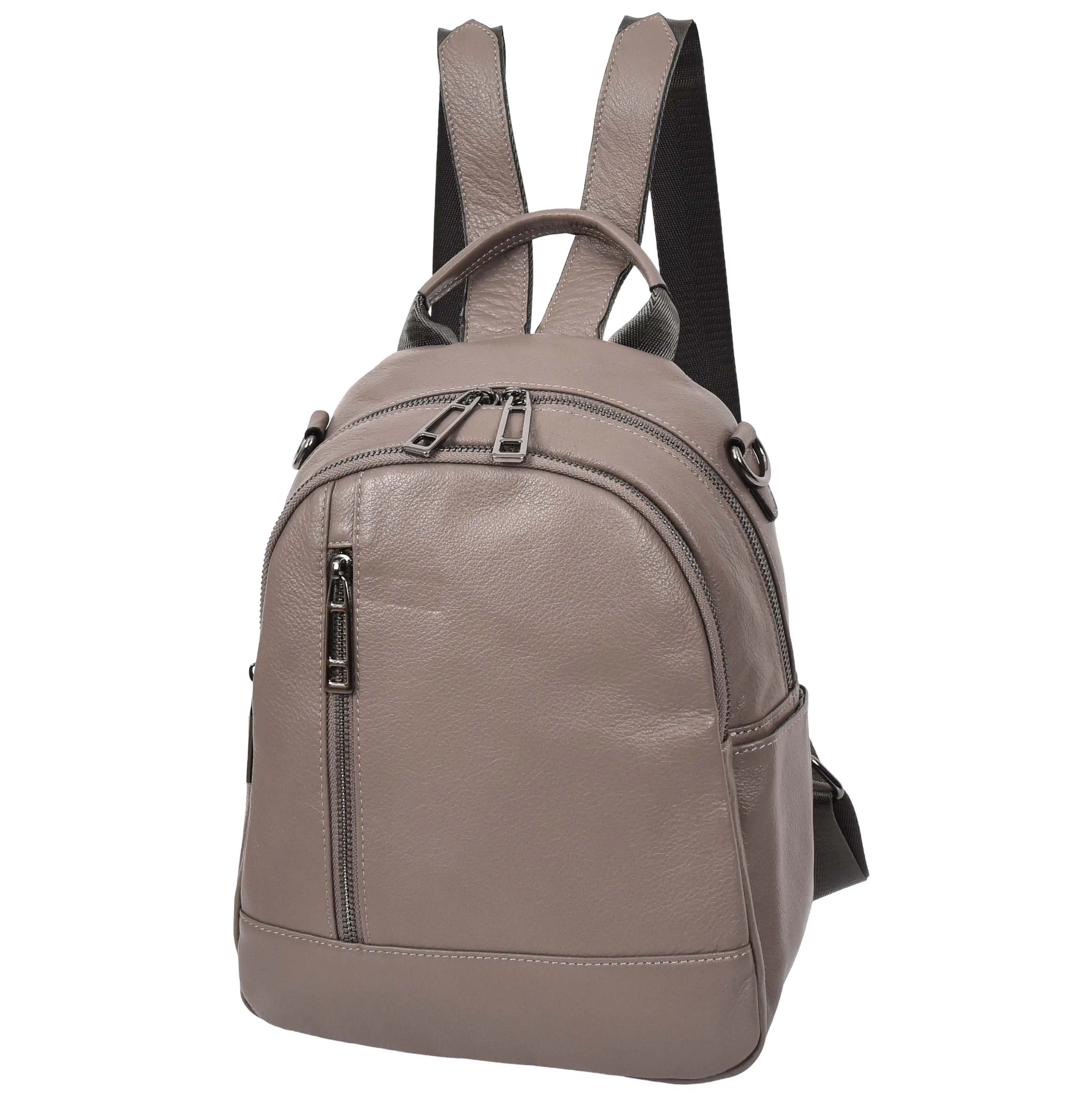 Womens Real Leather Backpack Multi-Zip Pockets Shoulder Bag Rucksack A665 Grey