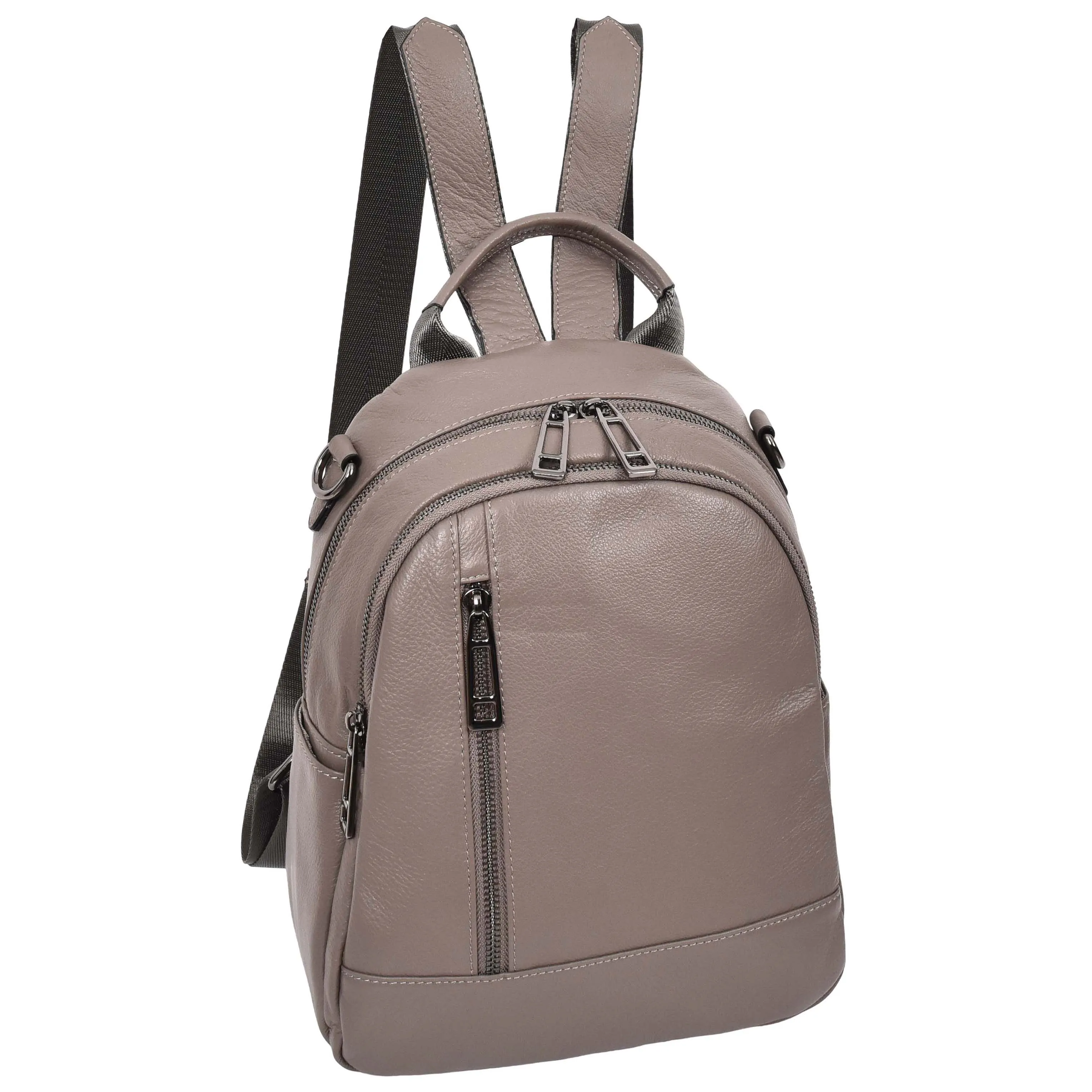 Womens Real Leather Backpack Multi-Zip Pockets Shoulder Bag Rucksack A665 Grey