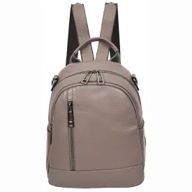 Womens Real Leather Backpack Multi-Zip Pockets Shoulder Bag Rucksack A665 Grey