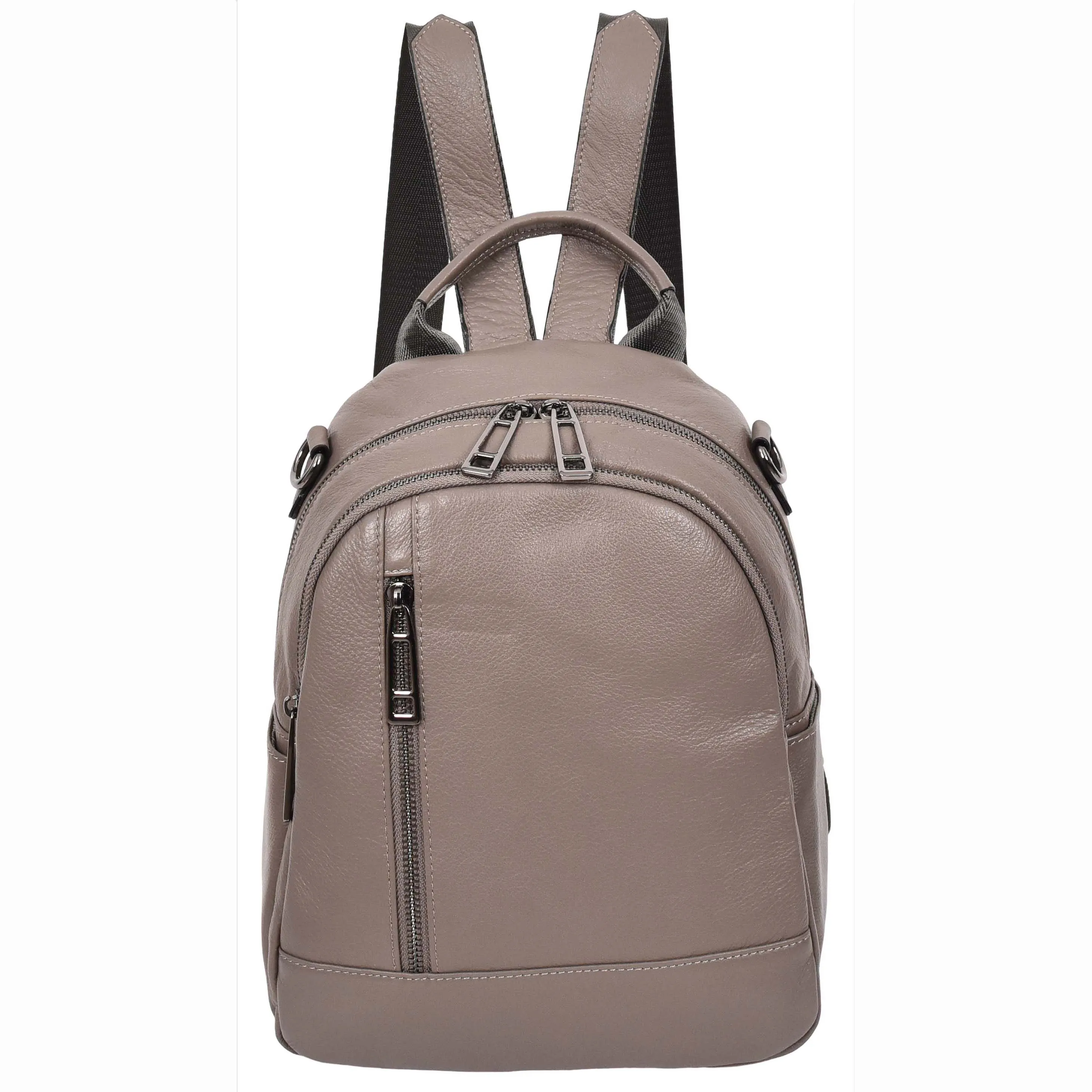 Womens Real Leather Backpack Multi-Zip Pockets Shoulder Bag Rucksack A665 Grey